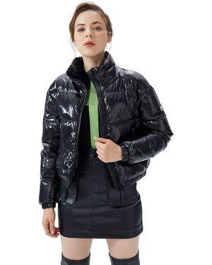 Orolay Ultra Short Down Coat Glossy Puffer Fashion Petite Winter Jacket With Stand Collar Black S - Blue