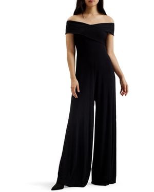 Ted Baker Wmt-almhaa-bardot Slinky Jersey Wide Leg Jumpsuit - Black