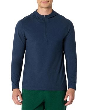 Amazon Essentials Felpa a iche Lunghe con Cappuccio e Zip a 1/4 ad Alte Prestazioni in Maglia Uomo - Blu
