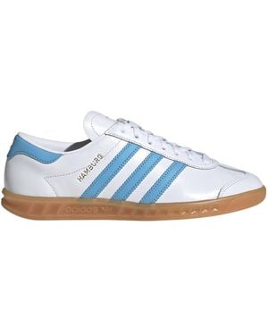 adidas Womens Hamburg Lace Up Trainers Shoes Casual - White, White, 4 Uk - Blue