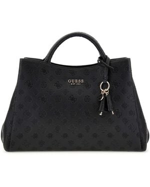 Guess Phoebe Large Girlfriend Satchel Black Logo - Schwarz