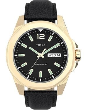 Timex Analog Uhr mit Leder Armband Essex Avenue - Schwarz