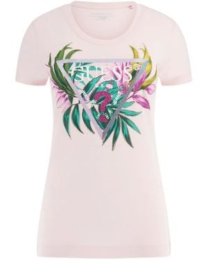 Guess Eco Short Sleeve Leaf Triangle Tee - Pink