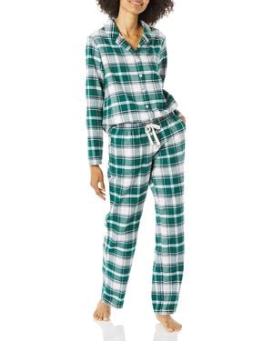 Amazon Essentials Flannel Long-Sleeve Button Front Shirt And Pant Pajama Set Pigiama - Blu