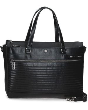 Pepe Jeans Biker Laptop Bag 15.6 Inch Black 42x27x11cm Polyester With Faux Leather Details By Joumma Bags