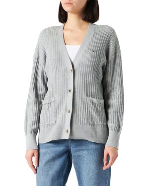 Tommy Hilfiger Textured Relaxed V-nk Cardigan Strickjacke - Grau
