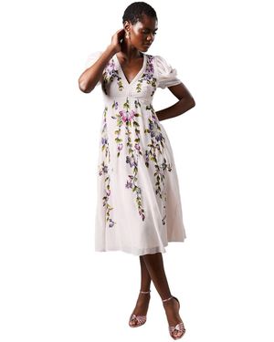 Coast Embroidered Midi Dress - Natural