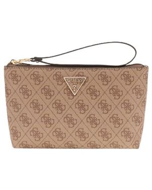 Guess Sac d'accessoires Laurel II Wristlet Pouch Latte Logo brun - Blanc