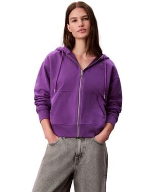 Calvin Klein Sudadera con Cremallera Mujer Archive Logo French Terry con Capucha - Morado