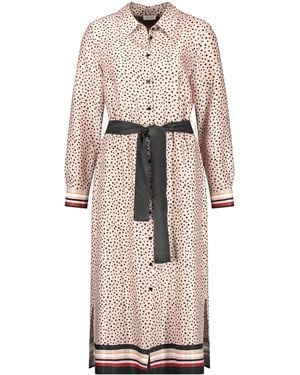 Gerry Weber Gepunktetes Midikleid mit Taillenband Langarm - Natur