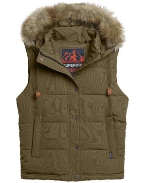 Superdry Everest Faux Fur Puffer Gilet A7 - Green