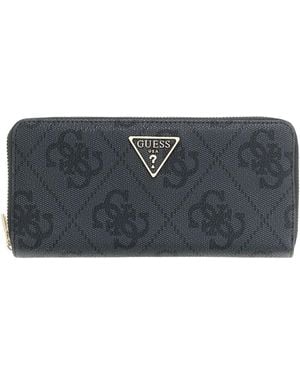 Guess Laurel Ii Large Zip Around Wallet Coal Logo Dark Grey - Black