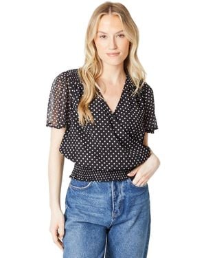 Dorothy Perkins Spot Chiffon Shirred Hem Wrap Blouse - Black