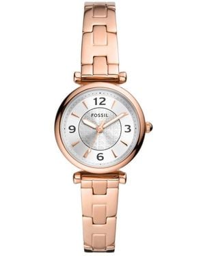 Fossil Carlie Three-hand Rose Gold-tone Stainless Steel Watch And Bracelet Set - White