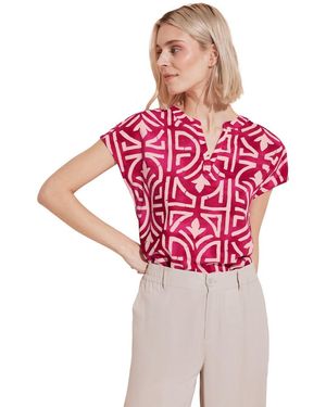 Street One Damen Bluse Mit Print - Viskose Langarm Mit Elastikbündchen