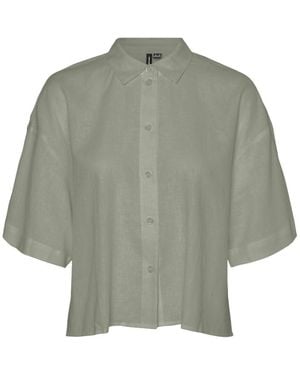 Vero Moda Vmlinn Linen 2/4 Short Shirt Wvn Noos Blouse - Grey