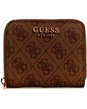 Guess Laurel Slg Small Zip Around S Latte Logo - Metallic