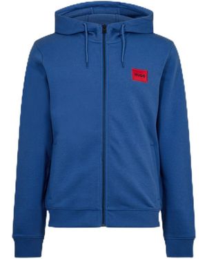 HUGO S Zip Through Hoodie Long Sleeve Cotton Medium Blue L