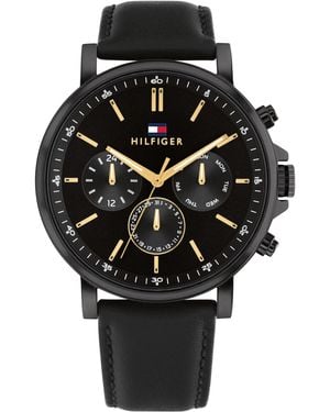 Tommy Hilfiger Analog Quarz Uhr mit Leder Armband 1792144 - Schwarz