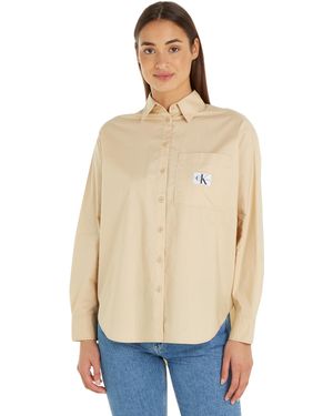 Calvin Klein Jeans Woven Label Relaxed Shirt J20J222610 Top in Tessuto - Neutro