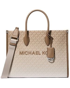 Michael Kors Mirella Medium Logo Tote Attachable Crossbody Strap - Natur