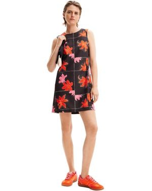 Desigual Floral Mini Pinafore Dress Black - Red