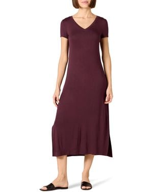 Amazon Essentials Abito Midi a iche Corte con Scollo a V in Jersey Donna - Viola