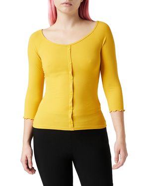 Dorothy Perkins 3/4 Slv Button Through Rib Top. Blouse - Yellow