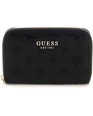 Guess Phoebe SLG Medium Zip Around Wallet M Black Logo - Schwarz