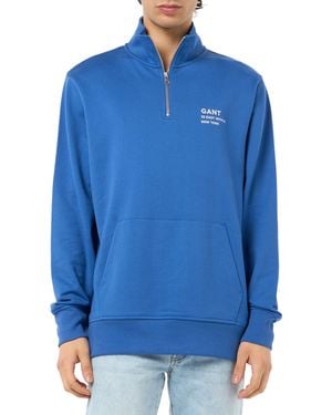 GANT Script Graphic Half Zip Sweat Sweatshirt - Blau