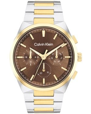 Calvin Klein Reloj Analógico de Cuarzo Multifunción para Hombre Colección DISTINGUISH con Correa de Acero Inoxidable Bicolor - Metálico