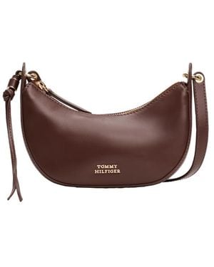 Tommy Hilfiger Leather Mini Crescent Bag With Removable Crossbody Strap - Brown