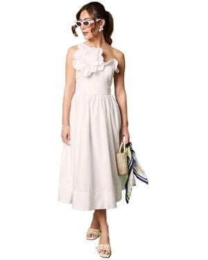 Coast One Shoulder Corsage Midi Dress - White