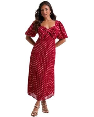 Dorothy Perkins Petite Dp Luxe Bow Front Puff Sleeve Metallic Midaxi Dress - Red