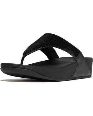 Fitflop S Lulu Sequin Synthetic Leather All Black Sandals 5 Uk