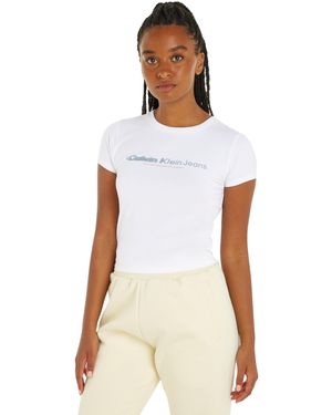 Calvin Klein Jeans Slogan Fitted Tee J20J222642 Magliette a iche Corte - Bianco
