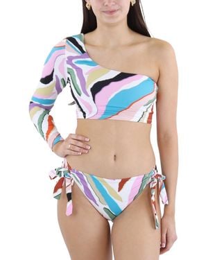 BCBGMAXAZRIA Standard One Long Sleeve Bikini Swimsuit Top - Blue