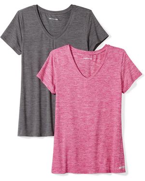 Amazon Essentials Tech Stretch T-shirt Met Korte Mouwen En V-hals - Roze