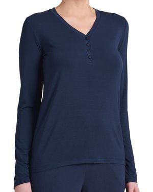 Schiesser Schlafshirt Langarm Modal mit Knopfleiste-Mix + Relax Pyjamaoberteil - Blau