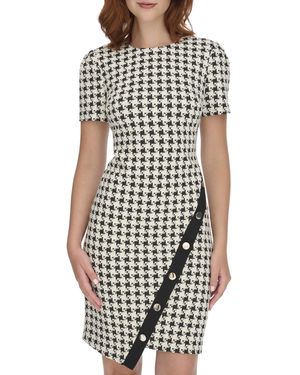 Tommy Hilfiger Short Sleeve Asymmetric Hem Sheath Dress - Black