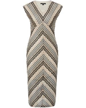 Comma, Midi-Kleid mit Zick-Zack-Ajourmuster beige 42 - Natur