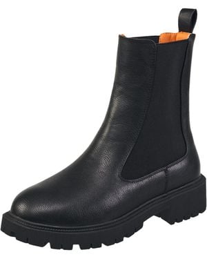 French Connection Reyah Booties Comfortable Work Fall Winter Pull On Fashion Shoes Heeled Chelsea Boots For With Elastic Side Detail A D Lug Sole - Black