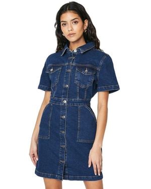 Dorothy Perkins Petite Denim Short Sleeve Mini Dress - Blue