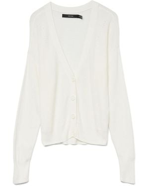 Vero Moda Vmnewlexsun LS Short V-Neck Car Ga Noos Maglione Cardigan - Bianco