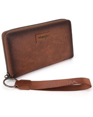 Wrangler Portafoglio da donna con cinturino da polso lungo porta carte di credito designer frizione grande capacità portafoglio per donne - Marrone