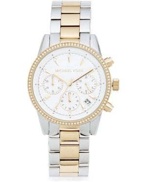 Michael Kors Ritz Orologio al quarzo cronografo con cinturino in acciaio inossidabile Argento e tono oro MK6474 - Bianco