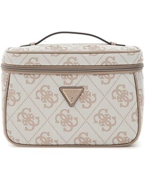 Guess Toiletry Train Case Dark Taupe Logo - Metallic