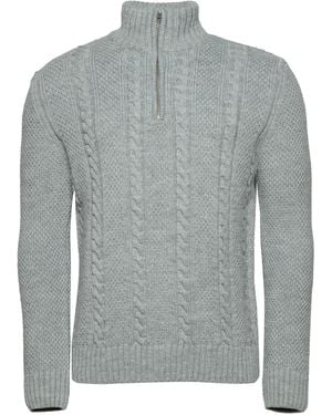 Superdry Cable Knit Jumper Polo - Grey