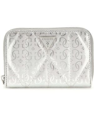 Guess Aldina SLG Medium Zip Around Wallet Silver - Bianco