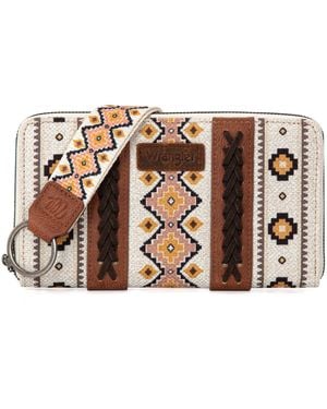 Wrangler Wallet Purse For Western Aztec Clutch Wristlet Wallet With Credit Card Holder - Brown